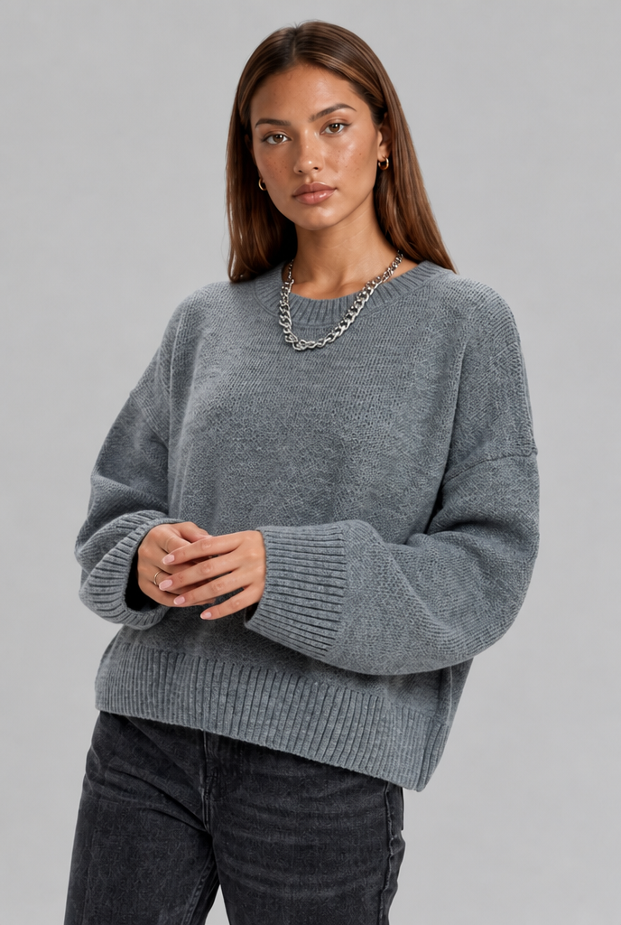 Maglione Donna Oversize Girocollo Boxy Spalle Scese