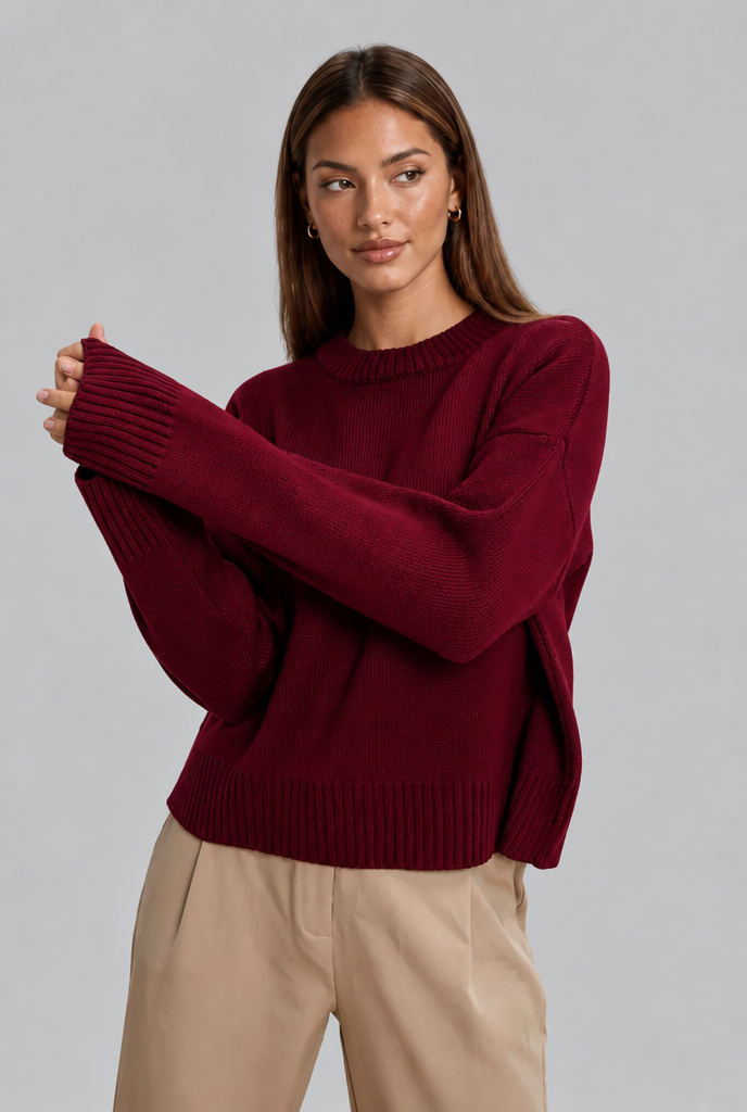 Maglione Donna Oversize Girocollo Boxy Spalle Scese