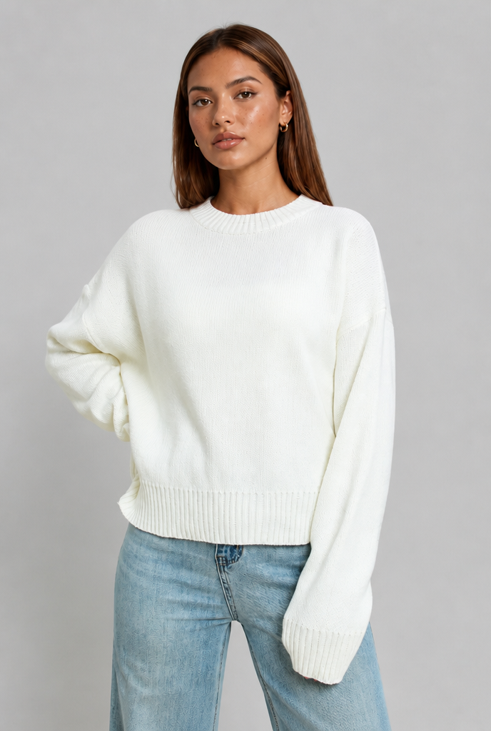 Maglione Donna Oversize Girocollo Boxy Spalle Scese