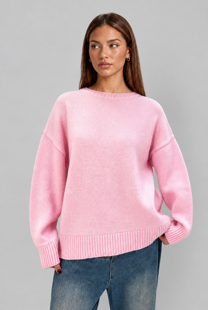 Maglione Donna Oversize Girocollo Boxy Spalle Scese
