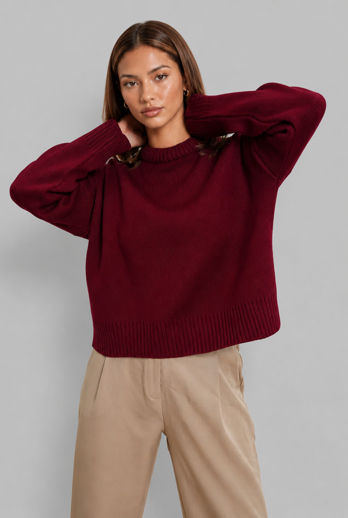 Maglione Donna Oversize Girocollo Boxy Spalle Scese