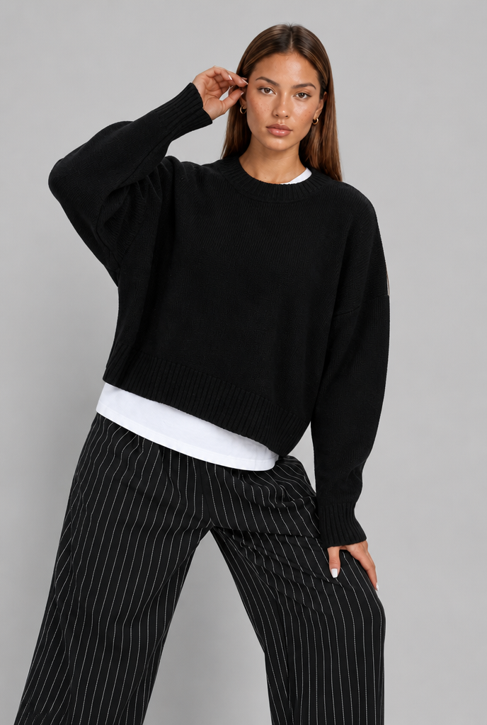 Maglione Donna Oversize Girocollo Boxy Spalle Scese