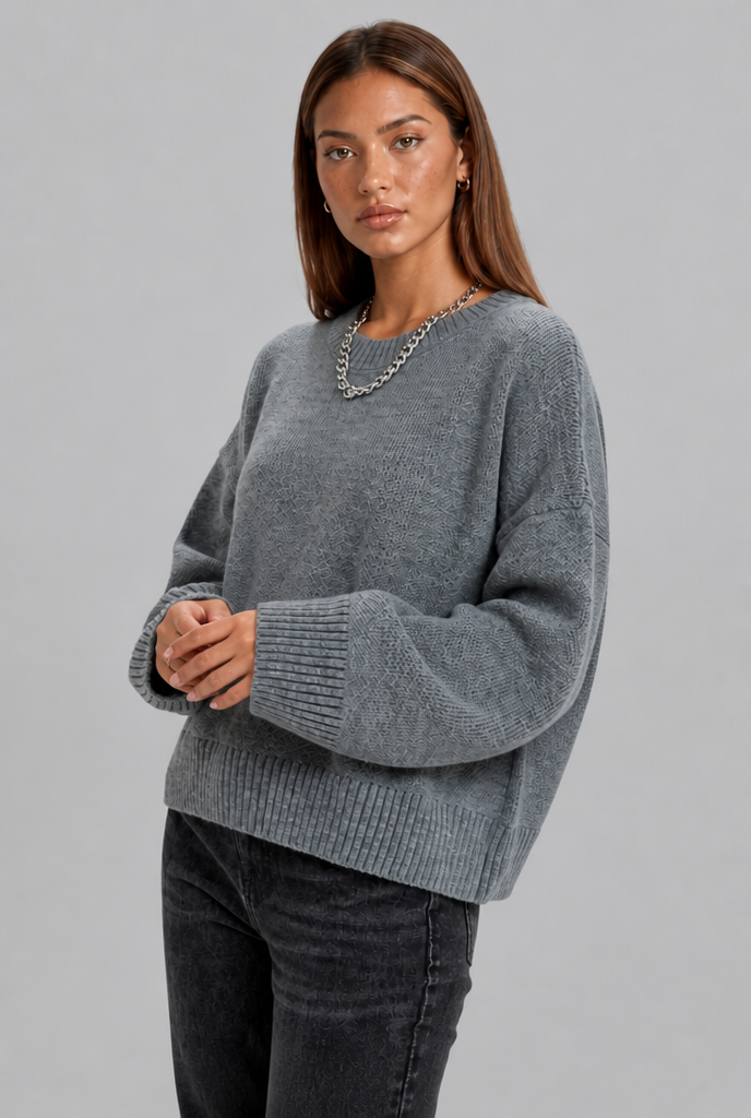 Maglione Donna Oversize Girocollo Boxy Spalle Scese