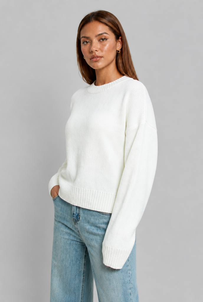 Maglione Donna Oversize Girocollo Boxy Spalle Scese