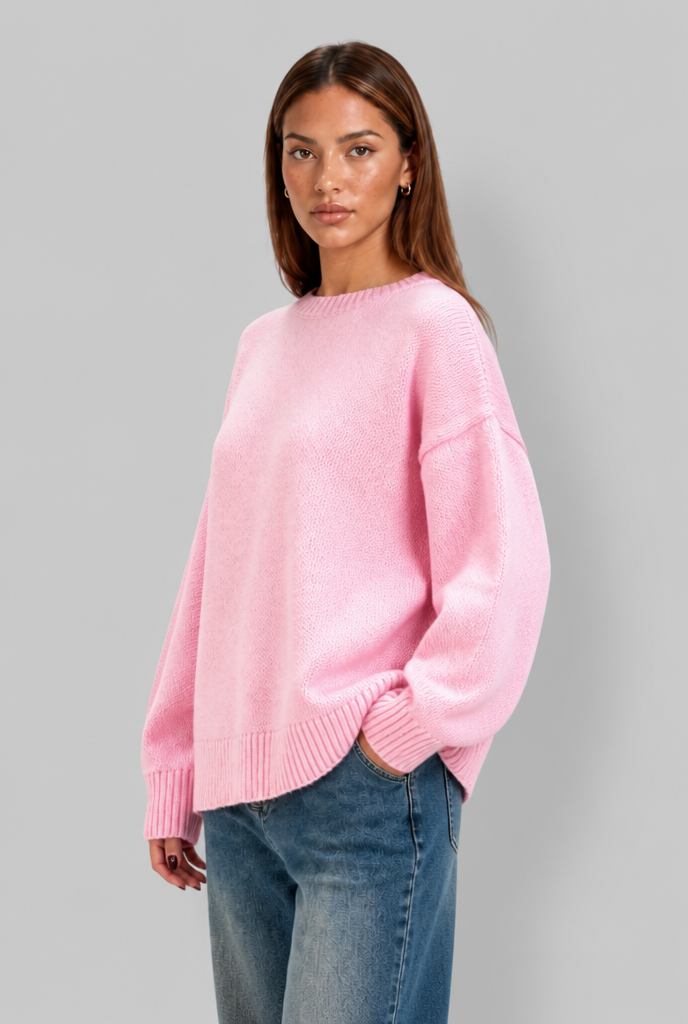 Maglione Donna Oversize Girocollo Boxy Spalle Scese