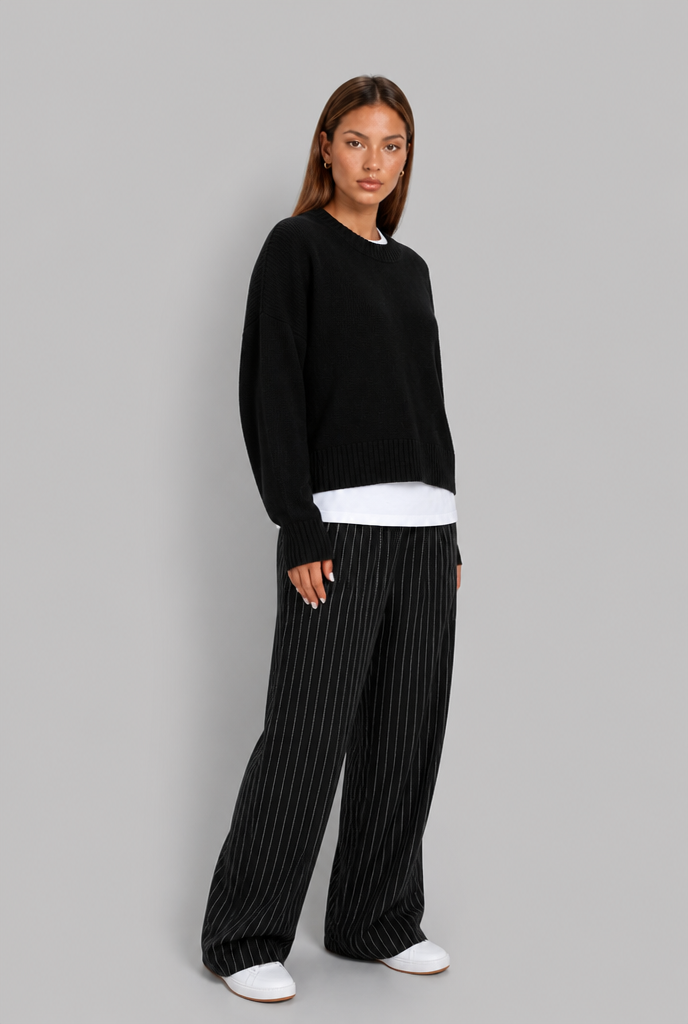 Maglione Donna Oversize Girocollo Boxy Spalle Scese