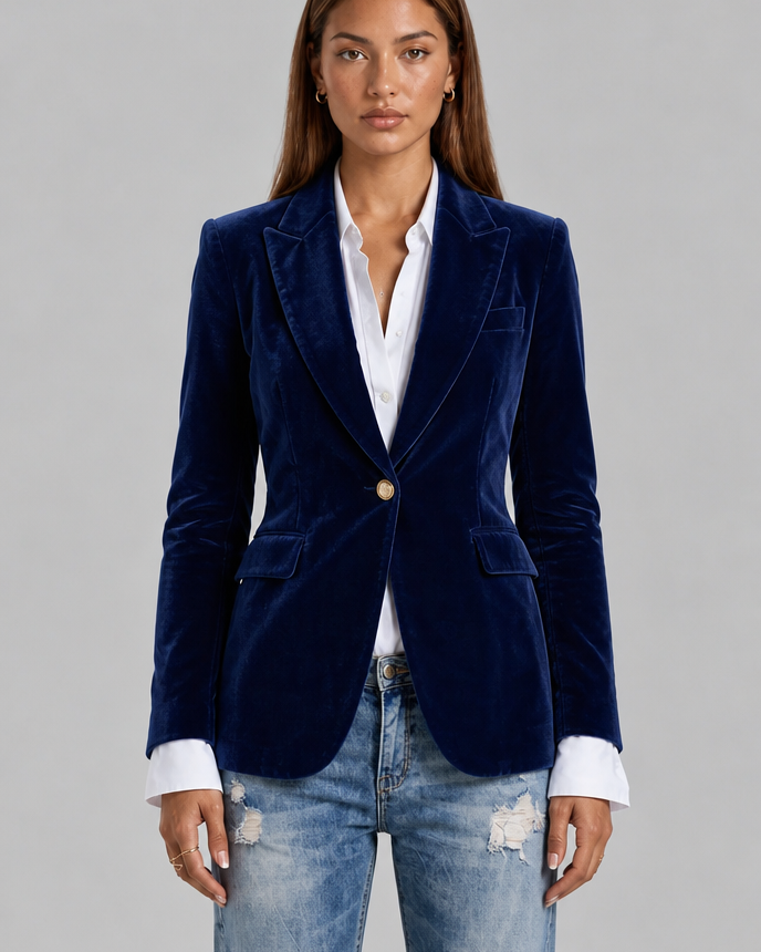 Blazer Donna in Velluto Revers a Lancia Bottone Oro da Sera