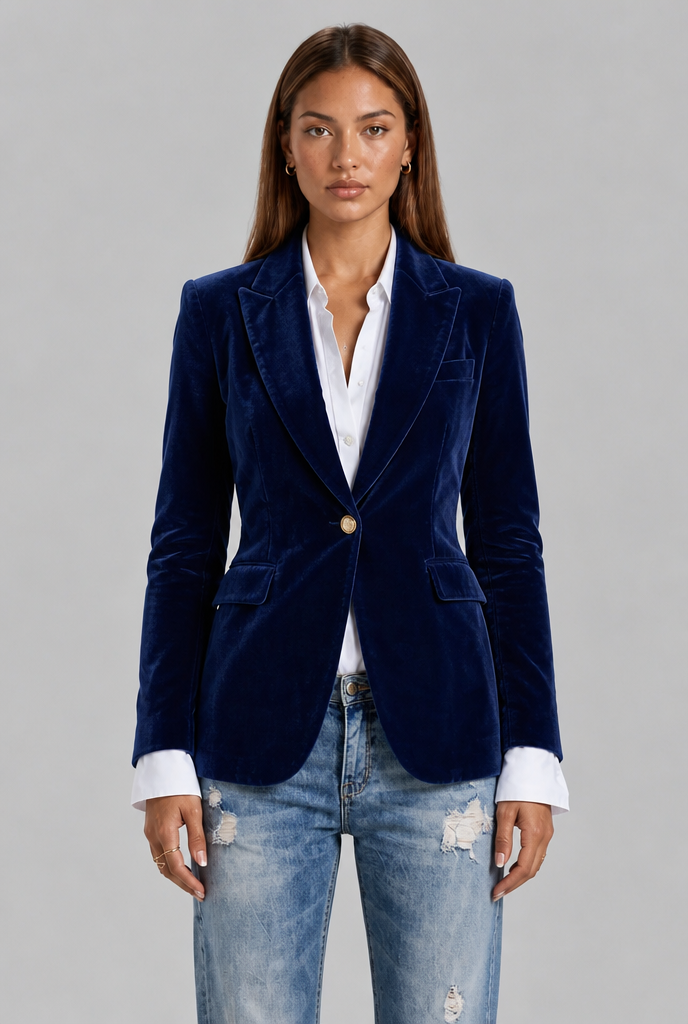Blazer Donna in Velluto Revers a Lancia Bottone Oro da Sera