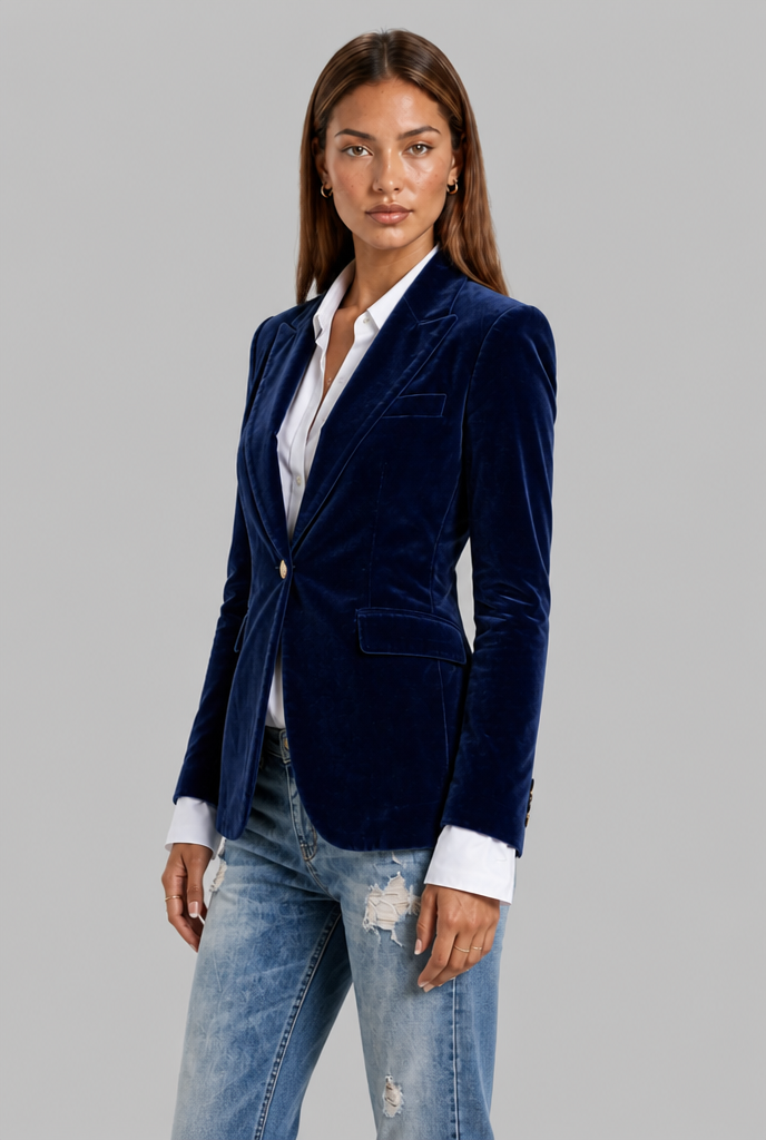Blazer Donna in Velluto Revers a Lancia Bottone Oro da Sera