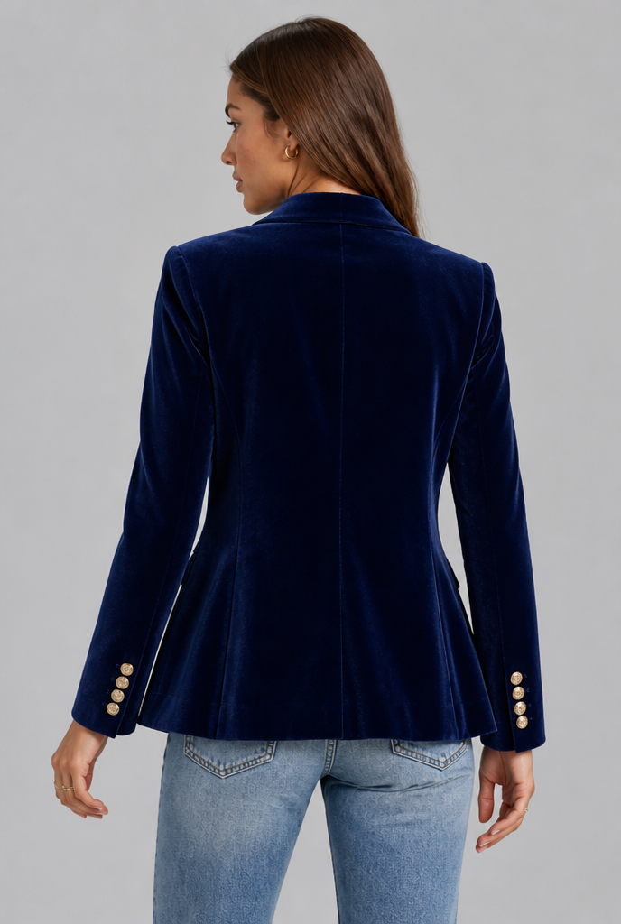 Blazer Donna in Velluto Revers a Lancia Bottone Oro da Sera
