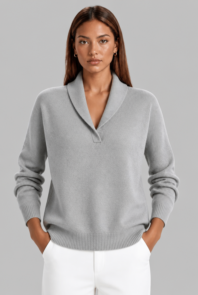 Maglione Donna Polo Collo con Placket a V Spazzolato
