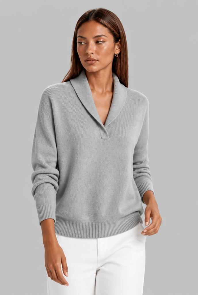 Maglione Donna Polo Collo con Placket a V Spazzolato