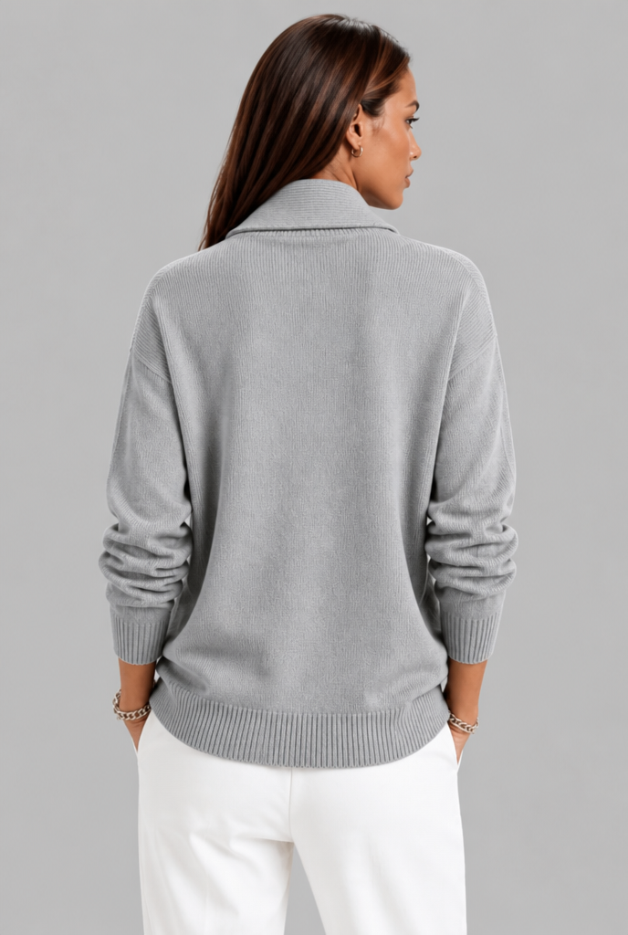 Maglione Donna Polo Collo con Placket a V Spazzolato