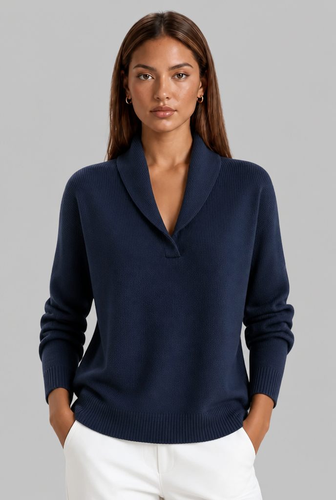 Maglione Donna Polo Collo con Placket a V Spazzolato