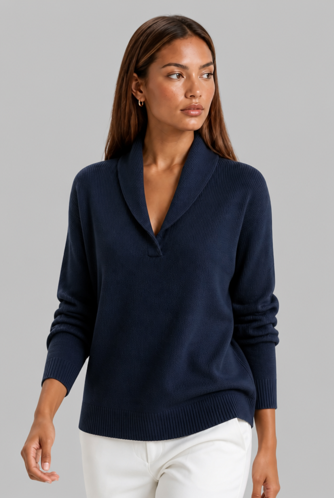Maglione Donna Polo Collo con Placket a V Spazzolato