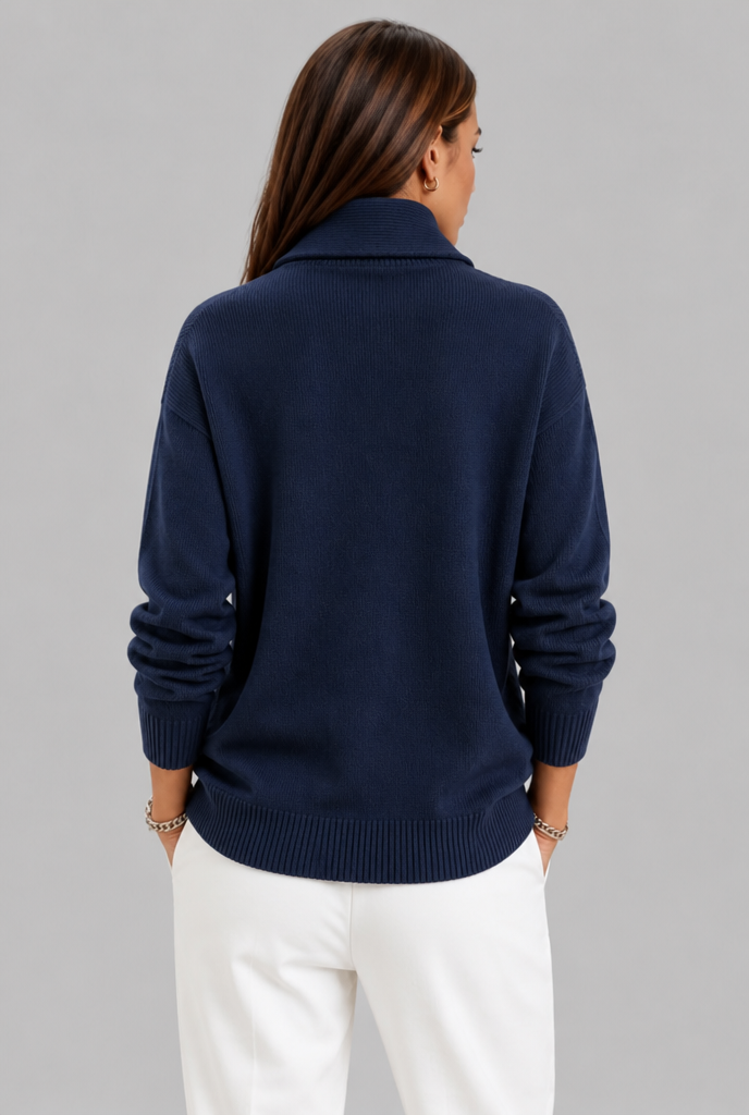 Maglione Donna Polo Collo con Placket a V Spazzolato