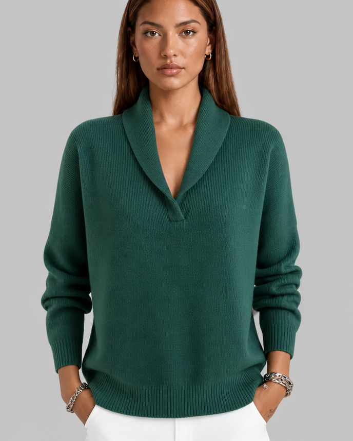 Maglione Donna Polo Collo con Placket a V Spazzolato