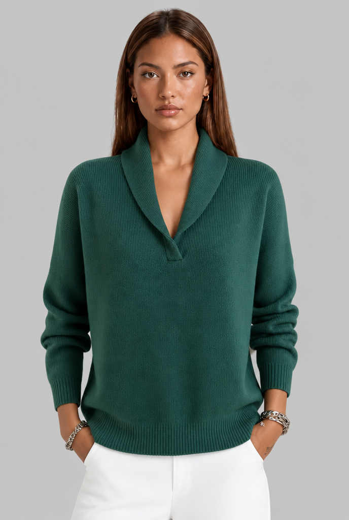 Maglione Donna Polo Collo con Placket a V Spazzolato