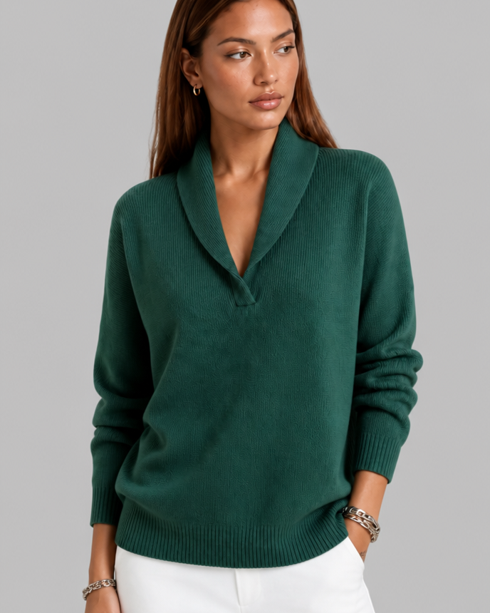 Maglione Donna Polo Collo con Placket a V Spazzolato