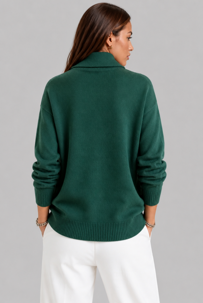 Maglione Donna Polo Collo con Placket a V Spazzolato