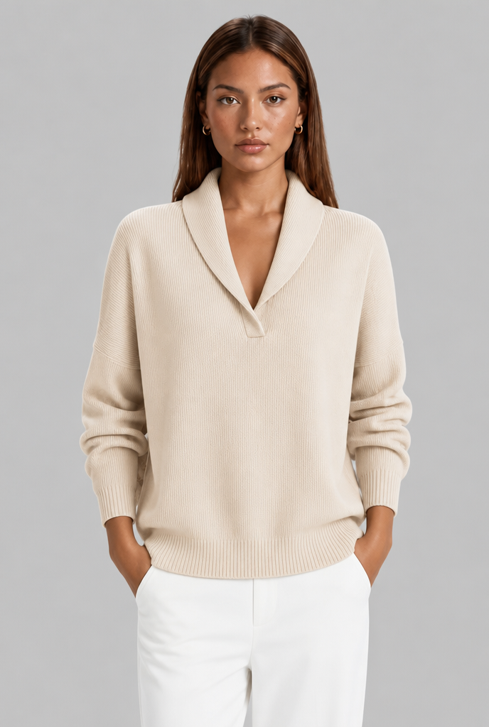Maglione Donna Polo Collo con Placket a V Spazzolato