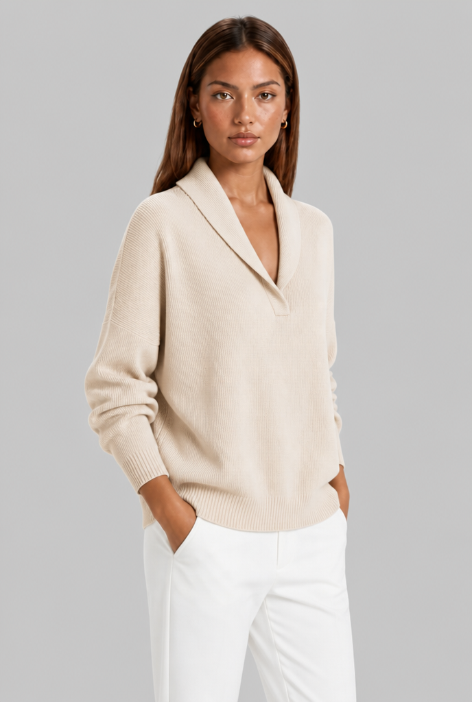 Maglione Donna Polo Collo con Placket a V Spazzolato