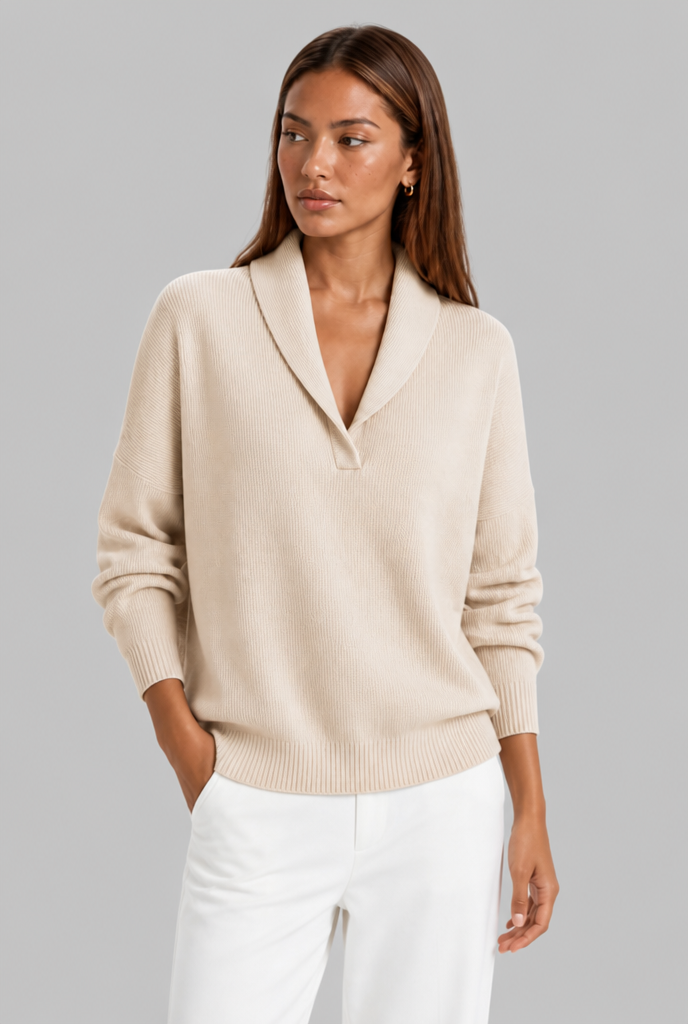 Maglione Donna Polo Collo con Placket a V Spazzolato