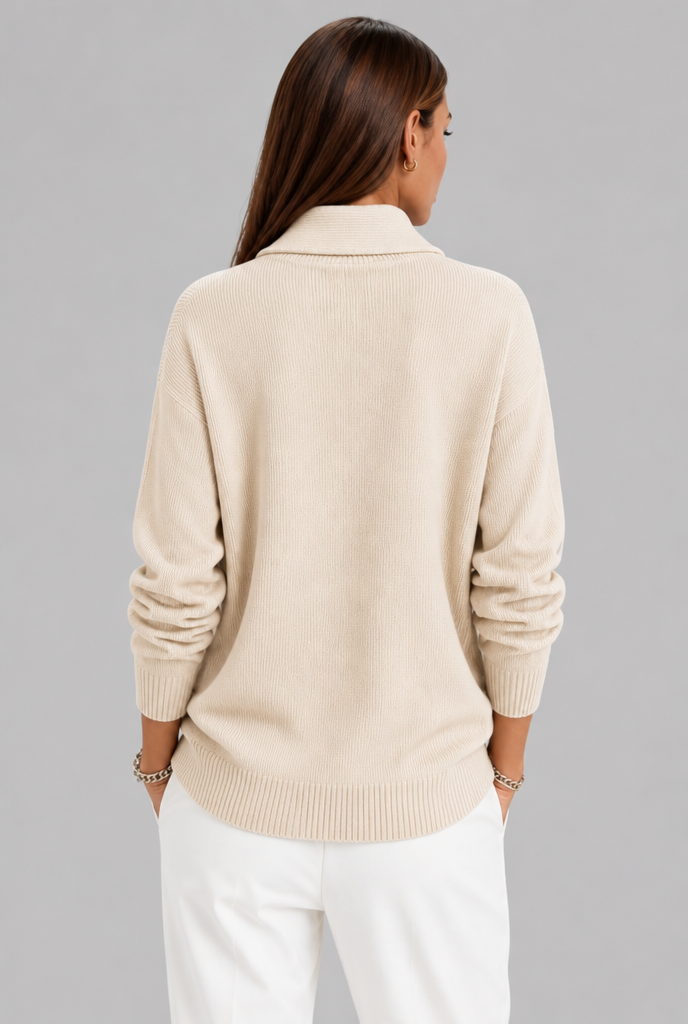 Maglione Donna Polo Collo con Placket a V Spazzolato