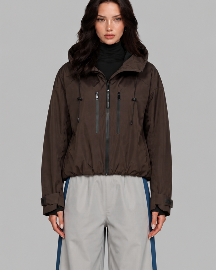 Giacca a Vento Donna Oversize con Cappuccio Foderato a Contrasto