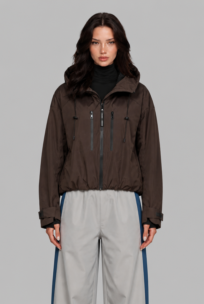 Giacca a Vento Donna Oversize con Cappuccio Foderato a Contrasto