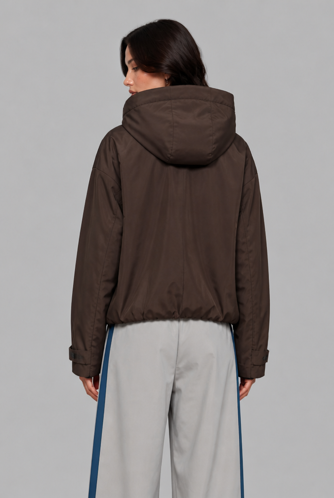 Giacca a Vento Donna Oversize con Cappuccio Foderato a Contrasto