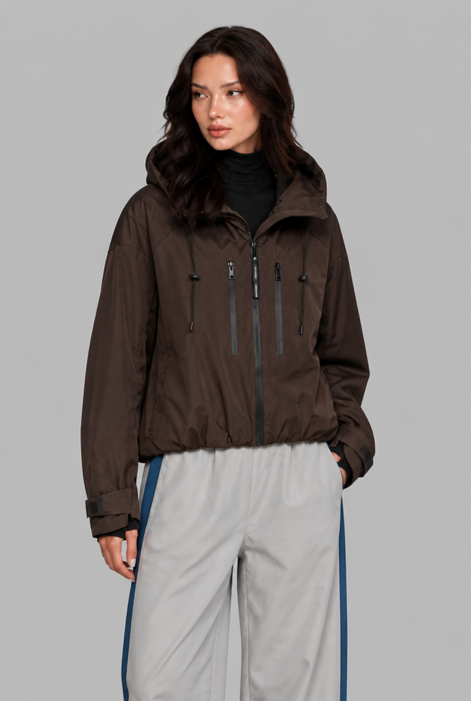 Giacca a Vento Donna Oversize con Cappuccio Foderato a Contrasto