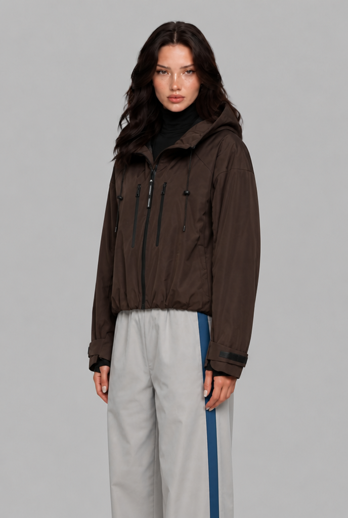 Giacca a Vento Donna Oversize con Cappuccio Foderato a Contrasto