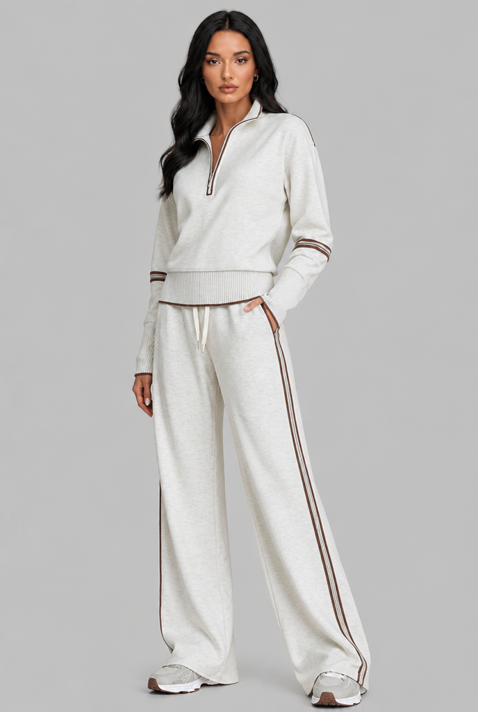 Completo Donna Lounge Mezza Zip Top Corto e Pantaloni Ampi