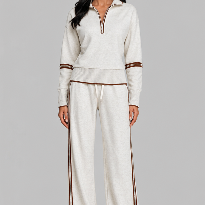 Completo Donna Lounge Mezza Zip Top Corto e Pantaloni Ampi