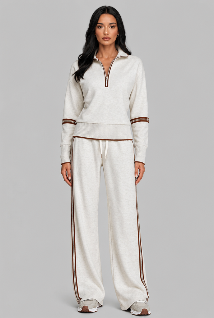 Completo Donna Lounge Mezza Zip Top Corto e Pantaloni Ampi