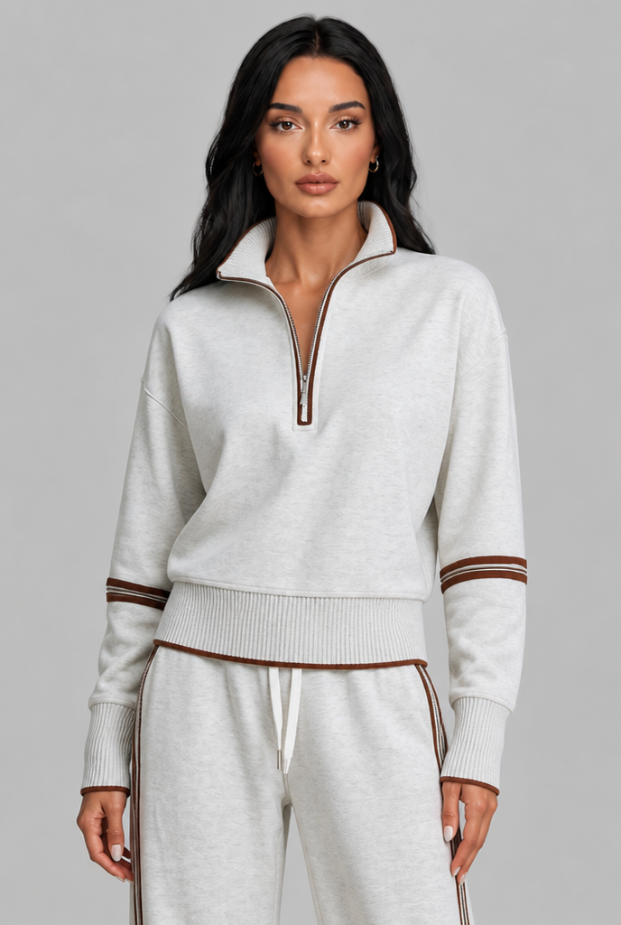 Completo Donna Lounge Mezza Zip Top Corto e Pantaloni Ampi
