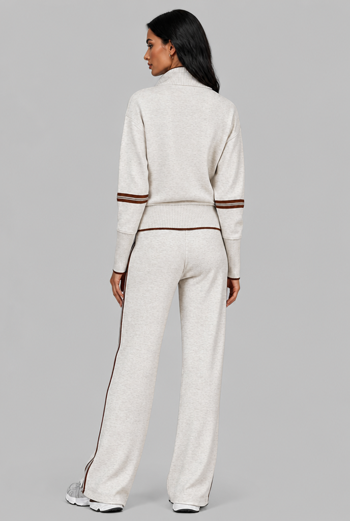 Completo Donna Lounge Mezza Zip Top Corto e Pantaloni Ampi
