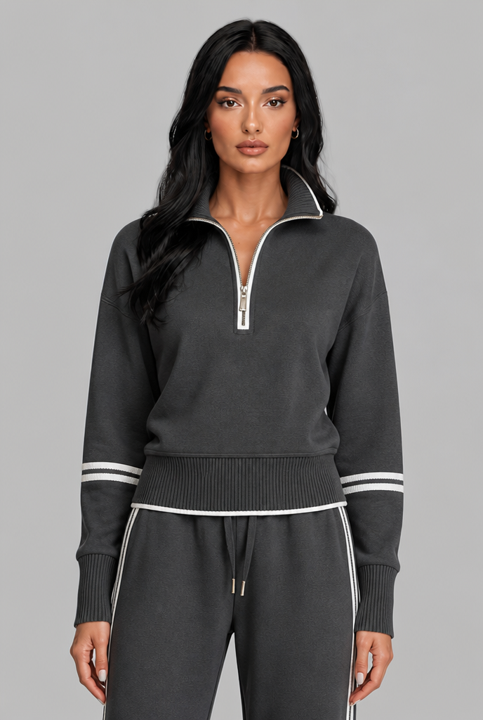 Completo Donna Lounge Mezza Zip Top Corto e Pantaloni Ampi