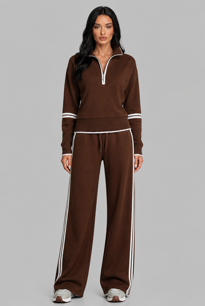 Completo Donna Lounge Mezza Zip Top Corto e Pantaloni Ampi