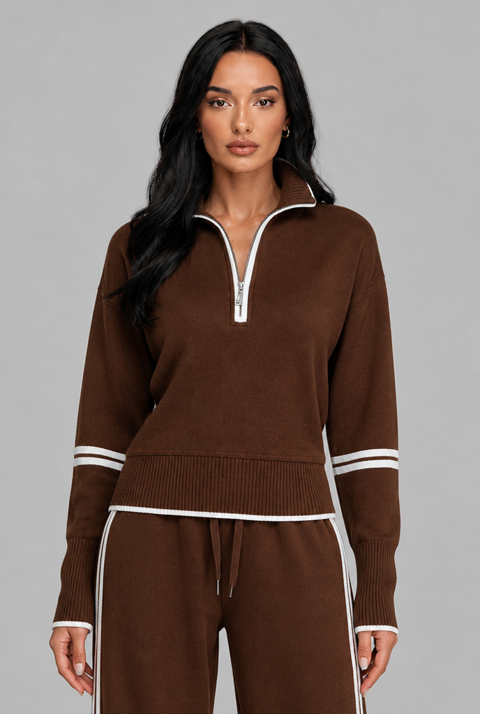 Completo Donna Lounge Mezza Zip Top Corto e Pantaloni Ampi