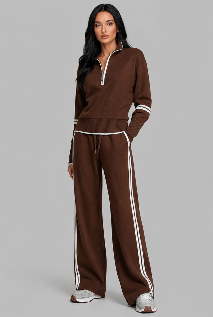 Completo Donna Lounge Mezza Zip Top Corto e Pantaloni Ampi