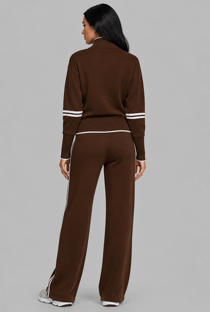 Completo Donna Lounge Mezza Zip Top Corto e Pantaloni Ampi