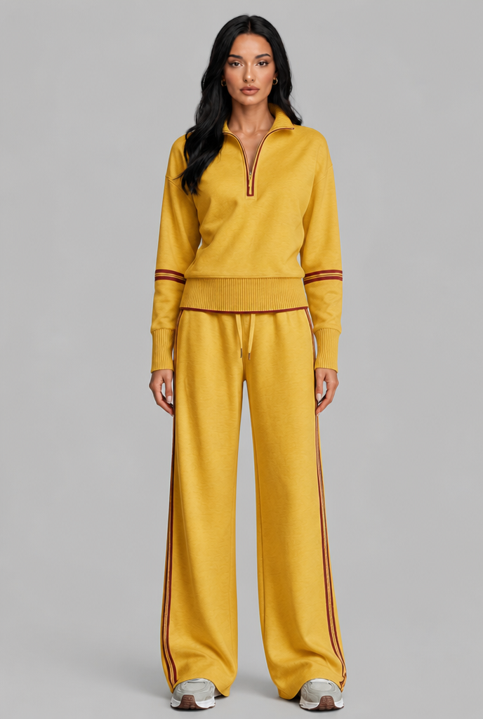 Completo Donna Lounge Mezza Zip Top Corto e Pantaloni Ampi
