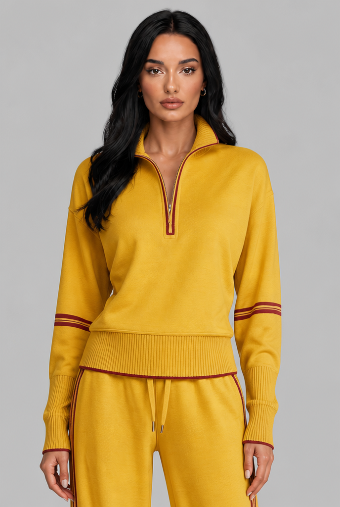Completo Donna Lounge Mezza Zip Top Corto e Pantaloni Ampi