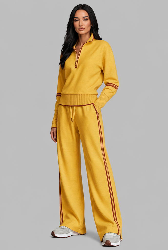Completo Donna Lounge Mezza Zip Top Corto e Pantaloni Ampi