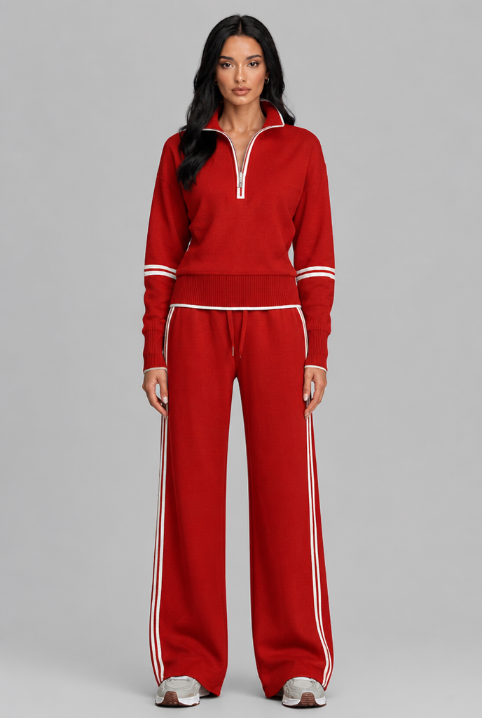 Completo Donna Lounge Mezza Zip Top Corto e Pantaloni Ampi