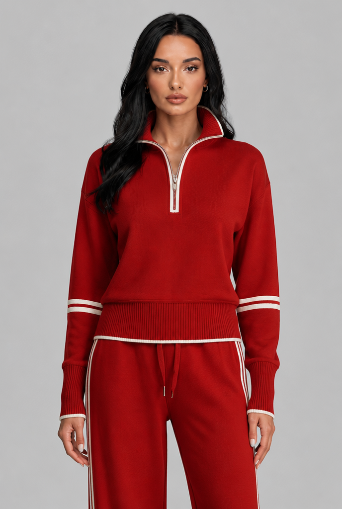 Completo Donna Lounge Mezza Zip Top Corto e Pantaloni Ampi