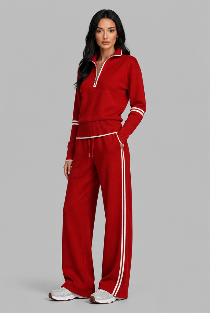 Completo Donna Lounge Mezza Zip Top Corto e Pantaloni Ampi