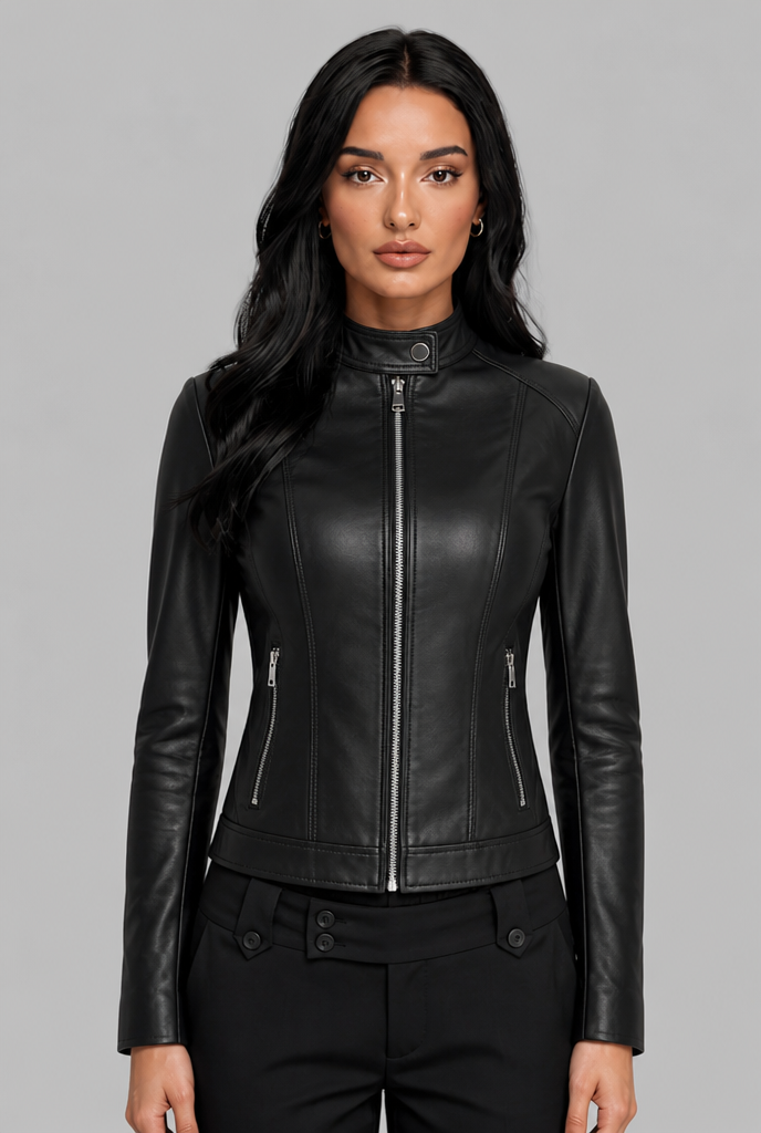 Giacca Biker Donna Corta in Vera Pelle Zip Asimmetrica